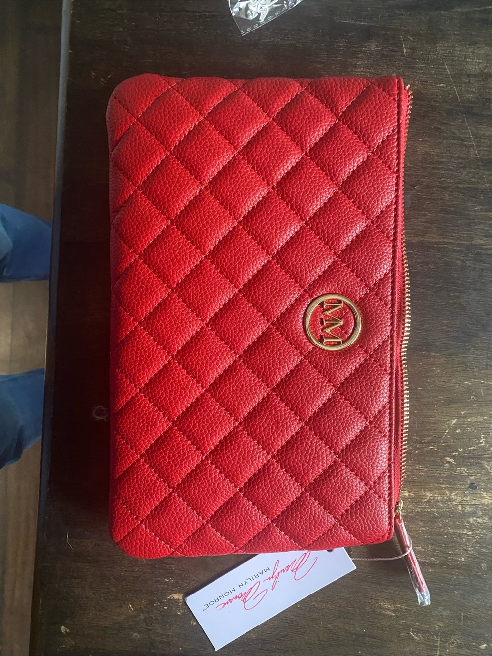 Marilyn Monroe Red Quilted Zip-Around Clutch with Gold Logo Accent